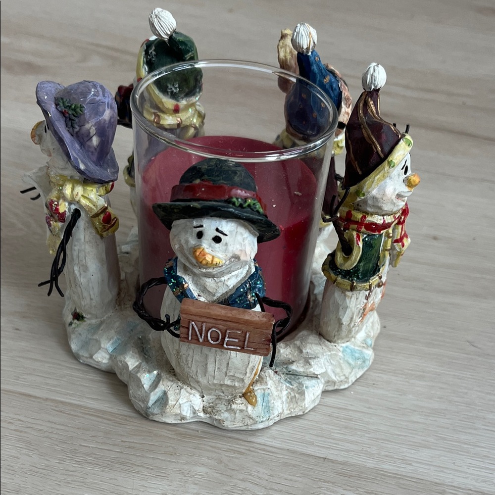 Festive Snowman Candle Holder with Red Candle